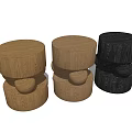 Modern Wooden Stools With Round Seats And Decorative Balls In Natural And Dark Tones
