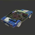 Detailed Blue White Striped Retro Sports Car in Pixel Art Style