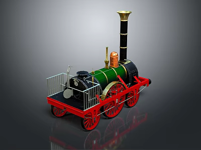 Vintage Steam Train Model with Green Body Red Wheels Black Chimney and Golden Top 3d model