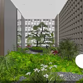 Indoor Miniature Garden With Lush Greenery Moss Bonsai Pine White Flowers And Gravel
