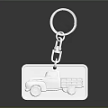 Metallic Keychain With Rectangular Plate Shiny Surface Detailed Truck Design And Key Ring 3d model