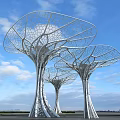 Modern Architectural Metal Tree Structures With Lattice Canopy And Silver Trunks