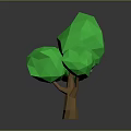 Minimalist Low Poly Tree With Green Foliage And Brown Trunk On Gray Background