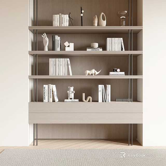 Modern Light Wooden Shelving Unit With Multiple Layers Books And Decorative Figurines 3d model 