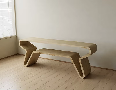 Modern Wooden Public Chair With Unique Curved Structure In Indoor Space 3d model