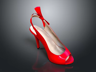 Red Patent Leather Women's High Heels Shoes With Open Toe And Ankle Bow Stiletto Heel 3d model