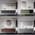 Modern Bathroom Vanity Designs With Round Backlit Mirrors And Colored Cabinets 3d model
