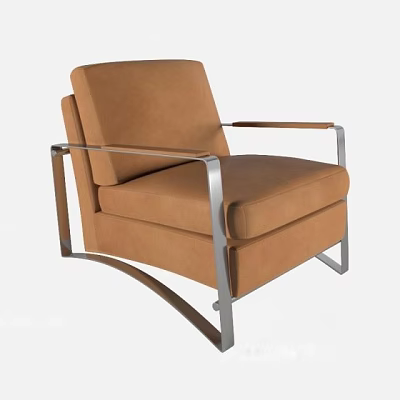 Modern Brown Leather Armchair With Sleek Metal Frame For Contemporary Living Room 3d model