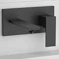 Sleek Black Modern Faucets In Various Styles On White Tile Wall Shelf