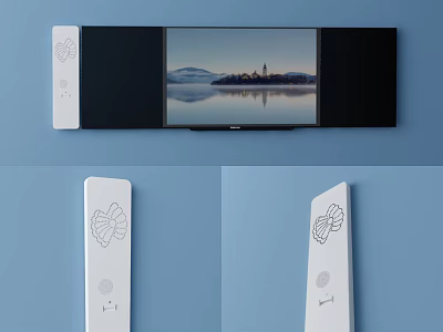 Modern Wall Mounted TV Displaying Scenic Landscape With Side Speaker Panels 3d model