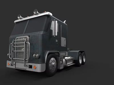 Dark Heavy Duty Semi Truck With Silver Roof Metal Grille And Large Wheels 3d model
