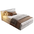 Modern Single Bed With Soft Upholstered Headboard White Brown Pillows And Striped Blanket