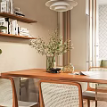 Modern Living Dining Room Interior With Beige Walls Arched Doorway Pendant Light And Green Plant