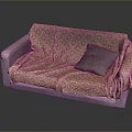 Comfortable Purple Multi-seat Sofa With Red Floral Pattern Cover And Dark Gray Cushion