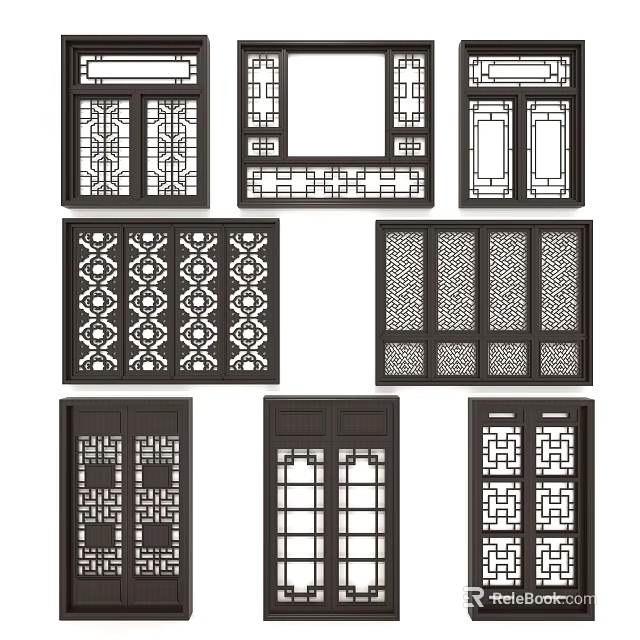 Classic And Modern Casement Windows With Decorative Pane Designs And Various Grid Patterns 3d model