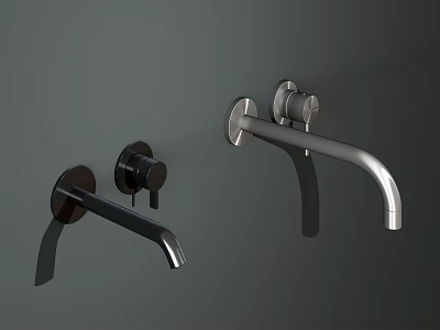 Modern Wall Mounted Faucets In Black And Silver Finishes For Bathroom Design 3d model