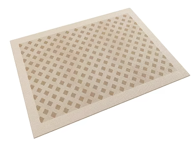 Beige Checkered Square Carpet With Woven Texture And Border Design For Living Room Decor 3d model