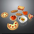 Assorted Fresh Food Collection Featuring Pizza Slices Bread Tomato And Salad Bowl