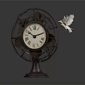 Vintage Electric Fan With Retro Clock Design And White Dove Decoration