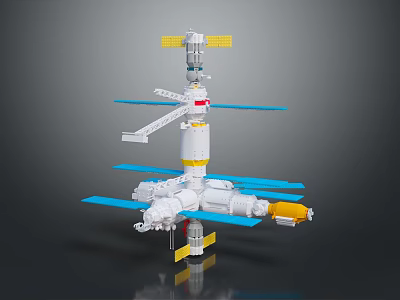 Space Station Model With Blue Solar Panels White Structure And Yellow Red Components 3d model