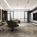 Modern Minimalist Luxury Living Room Interior With Marble TV Wall And Comfortable Sofa Sets