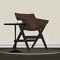Modern Minimalist Accent Chair With Brown Leather Black Legs And Small Round Side Table