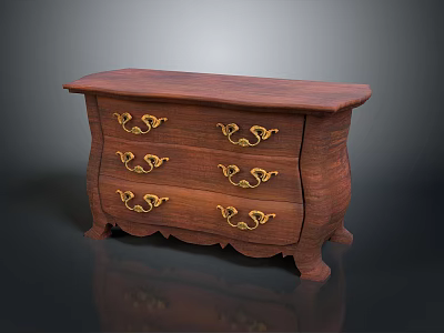 Classic Wooden Entryway Console Cabinet With Golden Handles And Multiple Drawers 3d model