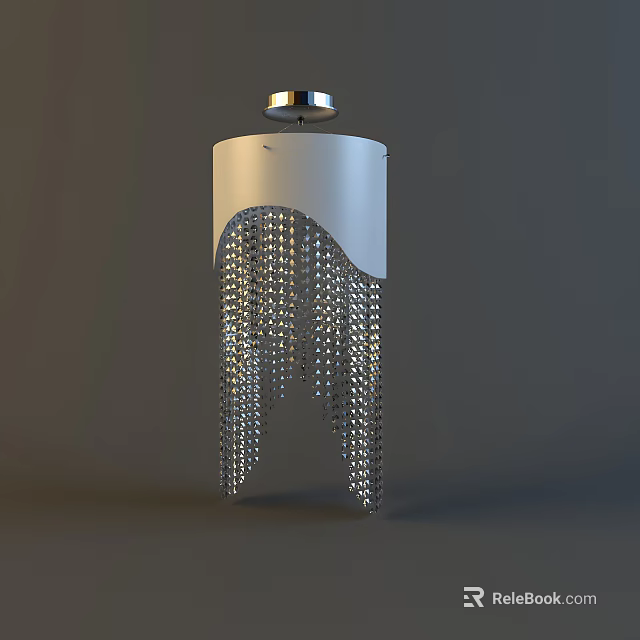 Modern Elegant Chandelier With White Cylindrical Top And Silver Hanging Chains 3d model 