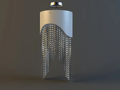 Modern Elegant Chandelier With White Cylindrical Top And Silver Hanging Chains 3d model