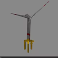 Industrial Wind Turbine With White Blades Yellow Support Structure And Red Accents