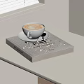 Cozy Reading Book Display With Latte Coffee Cup Saucer And Decorative Beads On White Table