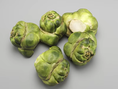 Close Up View of Fresh Green Brussels Sprouts Whole Raw Vegetables On Gray Background 3d model
