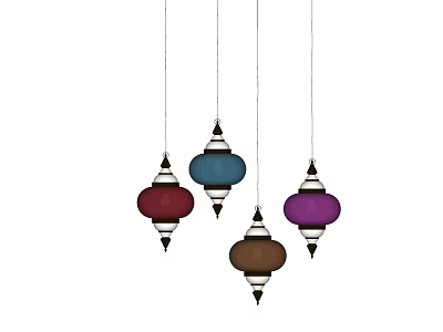Traditional Lantern Shaped Chandeliers with Red Blue Purple Brown Decorative Designs 3d model