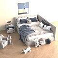 Cozy Children's Bed with Stuffed Toys Round Rug Wall Art and Child Chair
