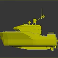 Modern Marine Patrol Boat With Blue Yellow Stripes Antennas And Cab On Deck