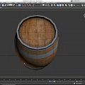 Rustic Wooden Barrel With Black Metal Hoops On Gray Surface Design 3d model