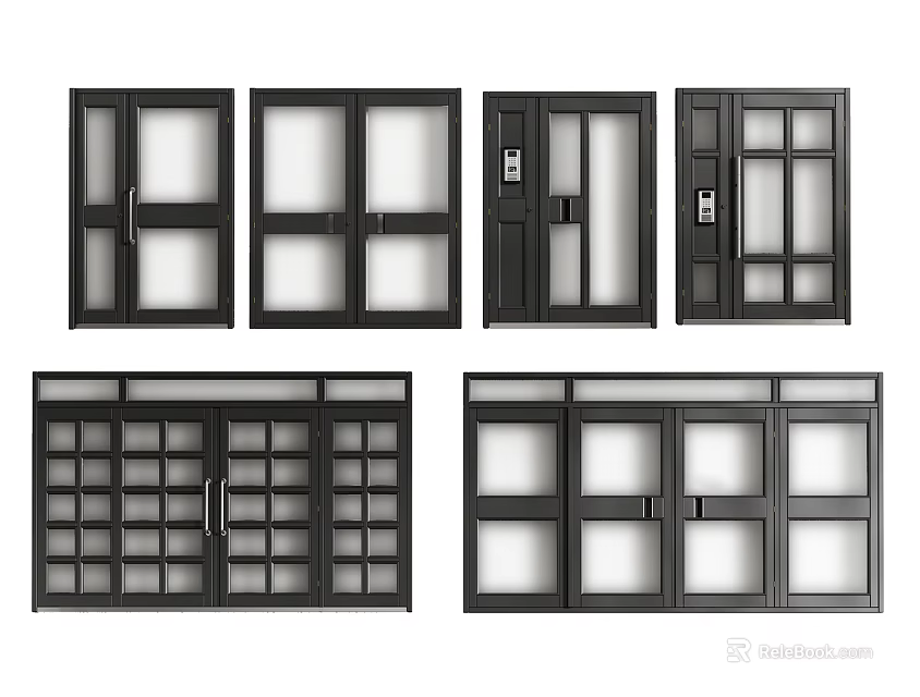 Various Interior Door Designs With Glass Panels And Frame Styles 3d model