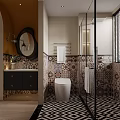 Vintage Modern Bathroom With Patterned Tiles And Smart Toilet