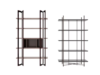 Modern Minimalist Storage Shelving Units With Wooden Glass Shelves And Metal Frame 3d model
