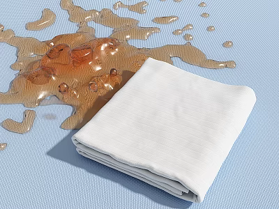 Folded White Cloth Absorbing Liquid Spill On Blue Background Surface 3d model