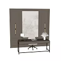 Elegant Desk with Table Lamp Vase and Upholstered Chair Against Floral Bird Wallpaper