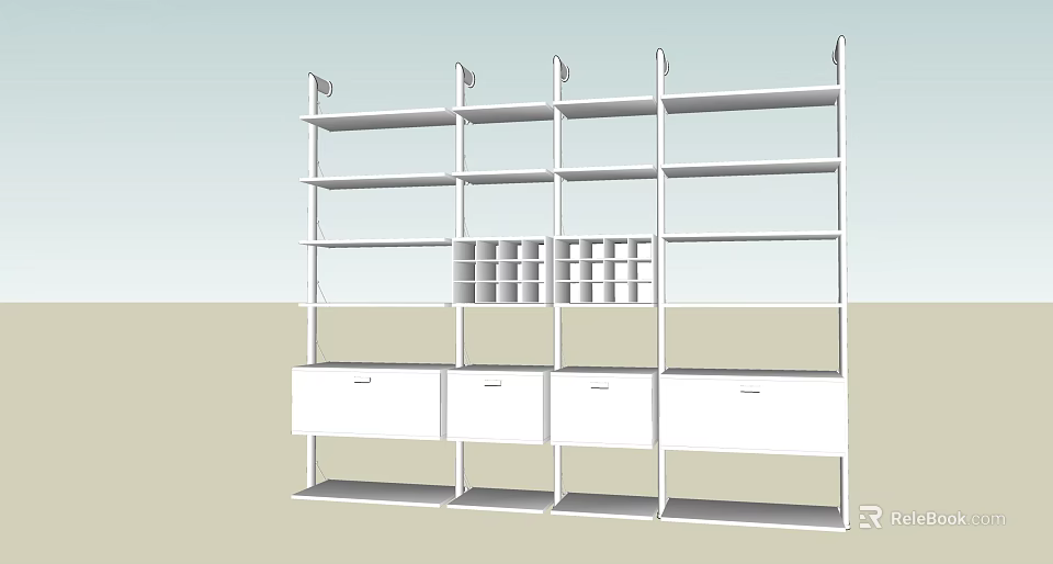 Modern White Multi Tiered Flower Stand With Open Shelves And Storage Drawers 3d model 