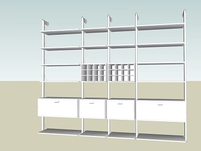 Modern White Multi Tiered Flower Stand With Open Shelves And Storage Drawers 3d model