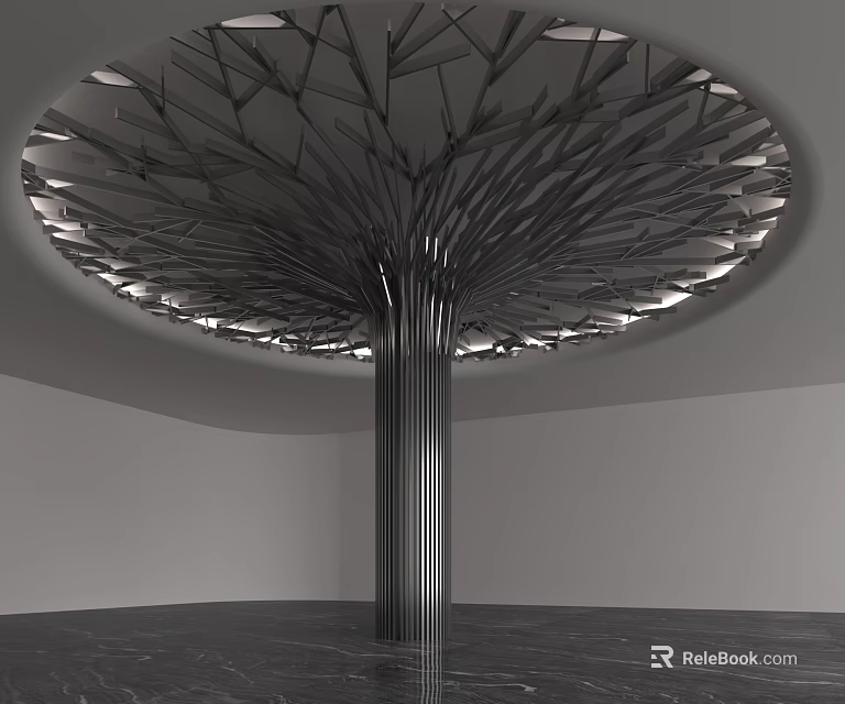 Modern Architectural Pillar With Abstract Branch Like Top Design Illuminated Elements In Contemporary Interior Space 3d model 