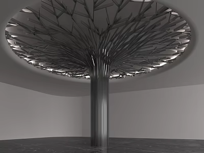 Modern Architectural Pillar With Abstract Branch Like Top Design Illuminated Elements In Contemporary Interior Space 3d model