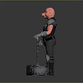 Pig Warrior Character With Armor Holding Chain Hammer And Metal Block