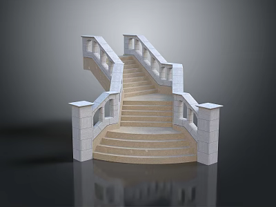 Curved Staircase Architectural Design With White Railings And Beige Steps 3d model