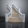 Curved Staircase Architectural Design With White Railings And Beige Steps