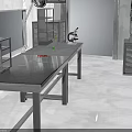 Sturdy Laboratory Furniture Setup With Metal Workbench Microscope And Storage Cabinets