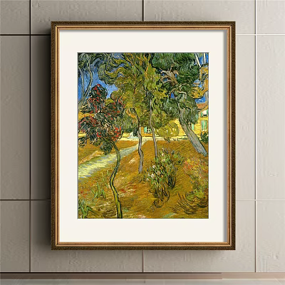 Framed Scenic Landscape Painting With Trees Path Red Flowers Yellow Field And Distant House 3d model